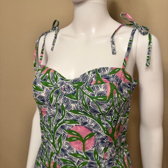 NWT Liberty & Justice Midi Dress Small Pink Green Tropical Resort Vacation - Picture 3 of 11